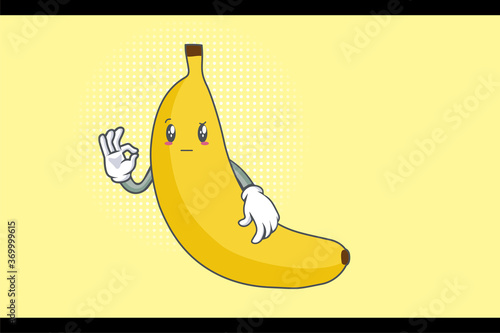 REALLY, ATTENTIVE, Curios Face Emotion. Nice Hand Gesture. Banana Fruit Cartoon Drawing Mascot Illustration.