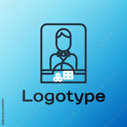 Line Casino dealer icon isolated on blue background. Casino croupier. Colorful outline concept. Vector Illustration.
