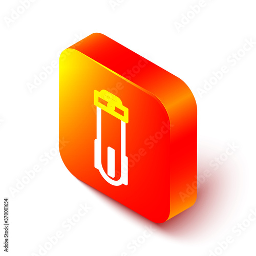 Isometric line Water filter icon isolated on white background. System for filtration of water. Reverse osmosis system. Orange square button. Vector Illustration.