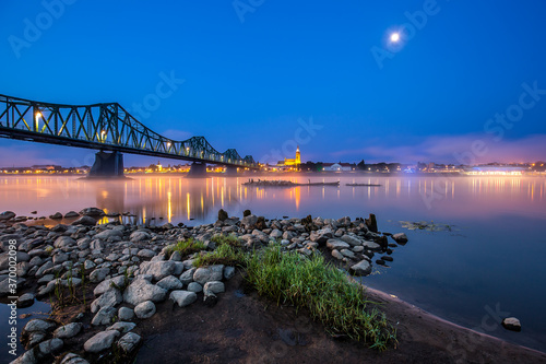 bridge over Vistula river in early misty morning. Wloclawek, Poland © R_Szatkowski