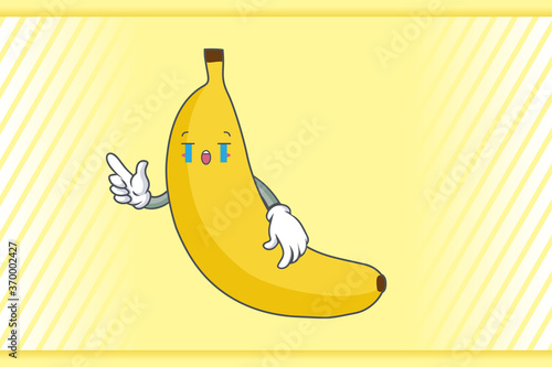 CRYING, SAD, SOB, CRY Face Emotion. Forefinger Hand Gesture. Banana Fruit Cartoon Drawing Mascot Illustration.