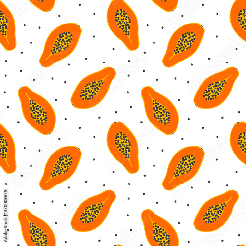 Seamless pattern with cute papaya fruit