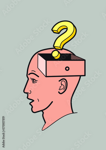 Human head. The brain of a man with an open box. Abstract shape of a human head with a box. Profile man. The question is in my head. Problem of choice. Human brain. Psychology of thinking.