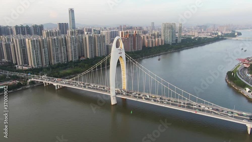 Aerial view of Guangzhou city in China. Drone shot footage 4k(UHD). photo