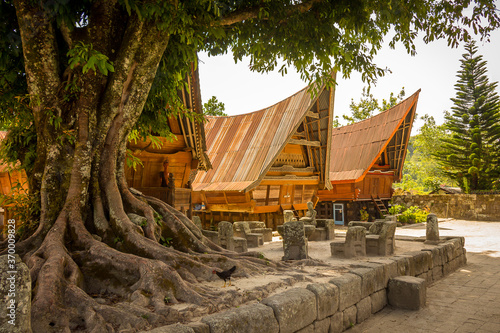 Traditional Bataknese houses at Tomok, Samosir, Lake Toba, Indonesia photo
