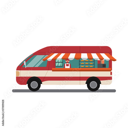 Vector design of modern food truck with seller