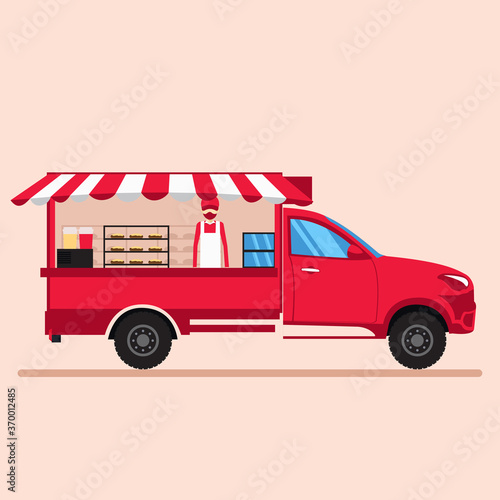 Vector design of food truck with seller
