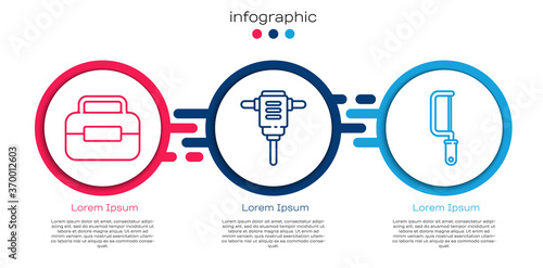 Set line Toolbox, Electric rotary hammer drill and Hacksaw. Business infographic template. Vector.