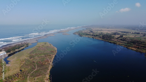 Aerial view of Depok beach lagoon in Bantul Yogyakarta. beautiful scenery