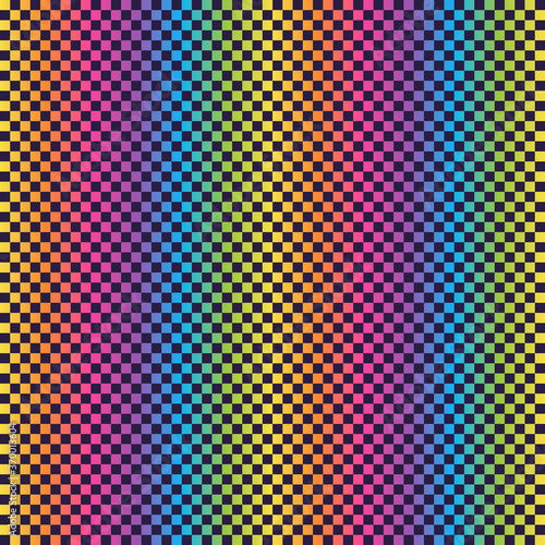 Bright Rainbow Retro Seamless Pattern - Colorful ombre gradient repeating pattern design on solid dark purple background