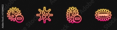 Set line Negative virus, , Virus and Corona covid-19. Glowing neon icon. Vector.