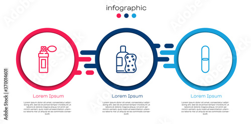 Set line Perfume, Bottle of shampoo and sponge and Nail file. Business infographic template. Vector.