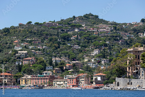 View from the sea of the Ligurian coast in Italy