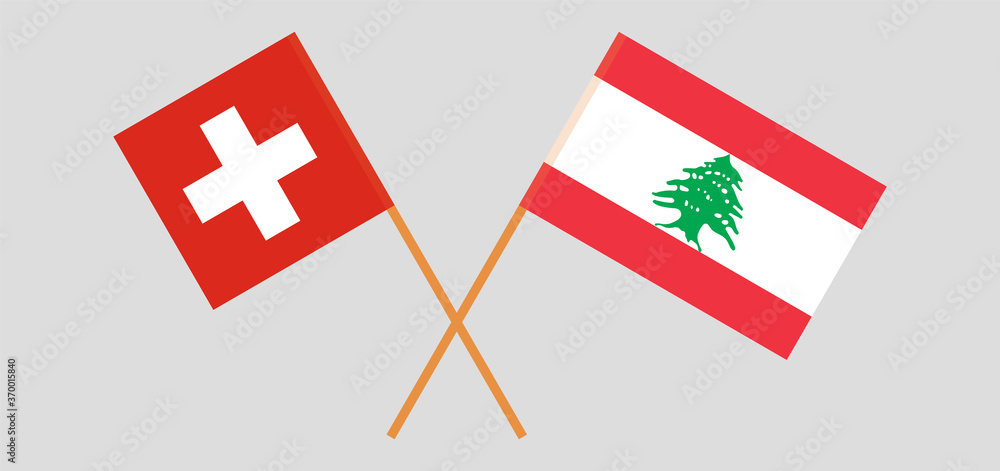 Crossed flags of Lebanon and Switzerland