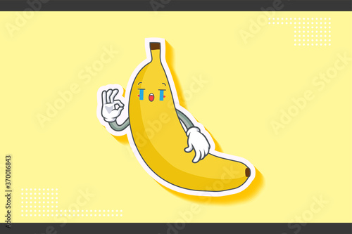 CRYING, SAD, SOB, CRY Face Emotion. Nice Hand Gesture. Banana Fruit Cartoon Drawing Mascot Illustration.