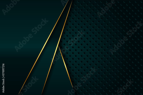 Abstract luxury geometric green with gold lines background vector design template . Premium Graphic design element with golden frame