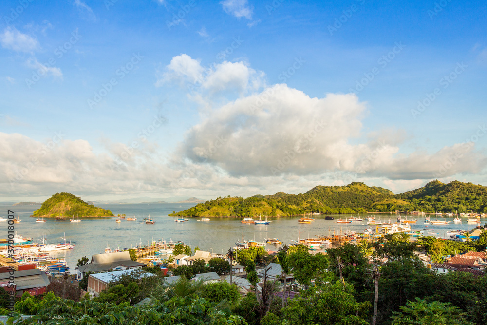 A view over the town of Labuan Bajo and harbour in the morning, Indonesia