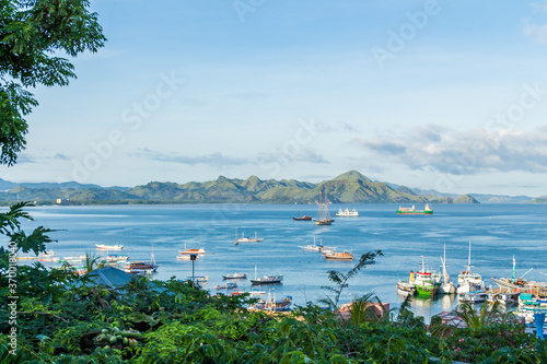 A view over Labuan Bajo harbour and Palua Karawo in early morning, Indonesia photo