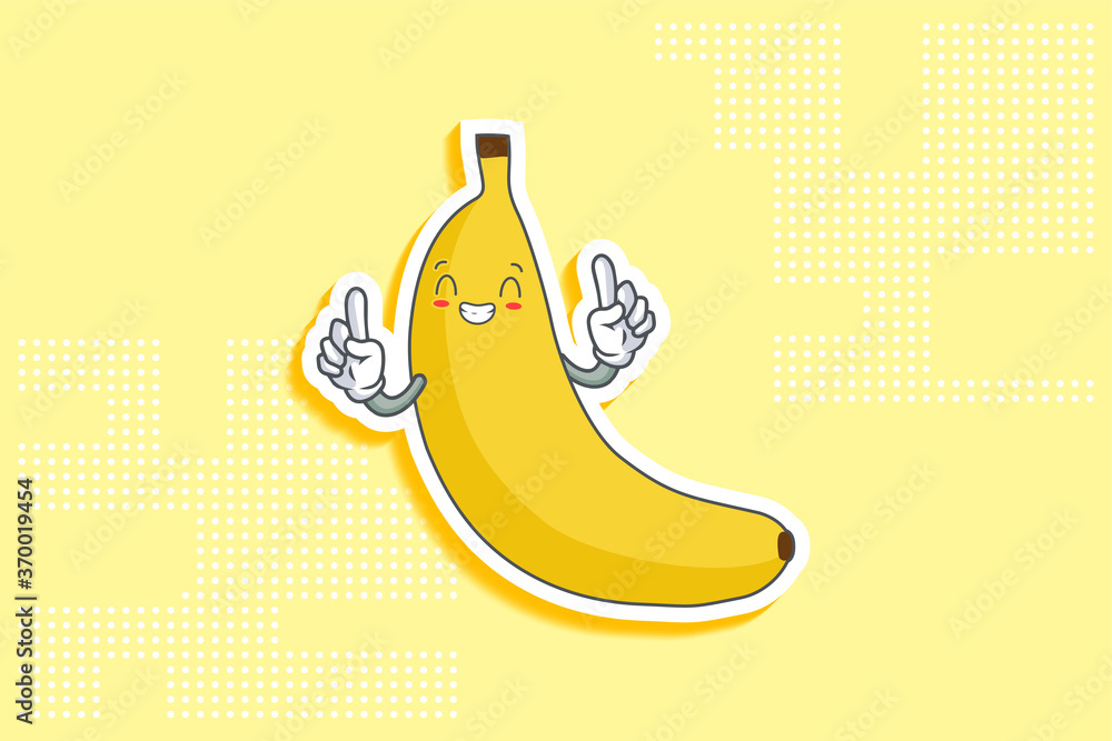 CONTENT, HAPPY , GRIN SMILE, cheerful Face Emotion. Double Forefinger Hand Gesture. Banana Fruit Cartoon Drawing Mascot Illustration. CONTENT, HAPPY , GRIN SMILE, cheerful Face Emotion. Double Forefinger Hand Gesture. Banana Fruit Cartoon Drawing Mascot Illustration.