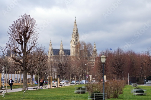 The building of the Vienna Town Hall. View from Heldenplatz.