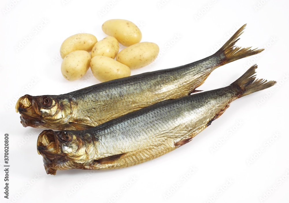 SMOKED HERRING OR BOUFFI BLOATER clupea harengus WITH POTATOES SMOKED HERRING OR BOUFFI BLOATER clupea harengus WITH POTATOES