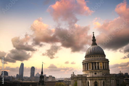 Dusk over St. Paul's Cathedral in Central London, UK.