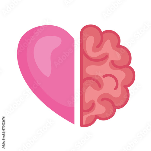 half brain and heart, conflict between emotions and rational thinking vector illustration design