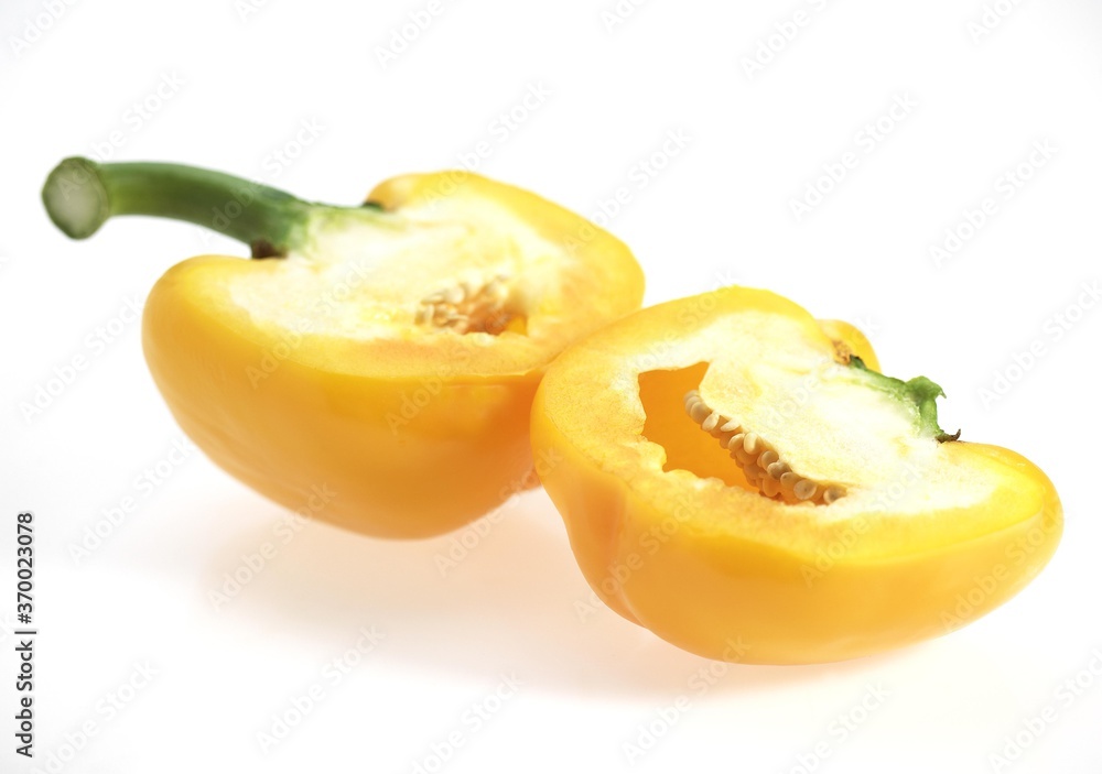 Sweet Yellow Pepper, capsicum annuum, against White Background