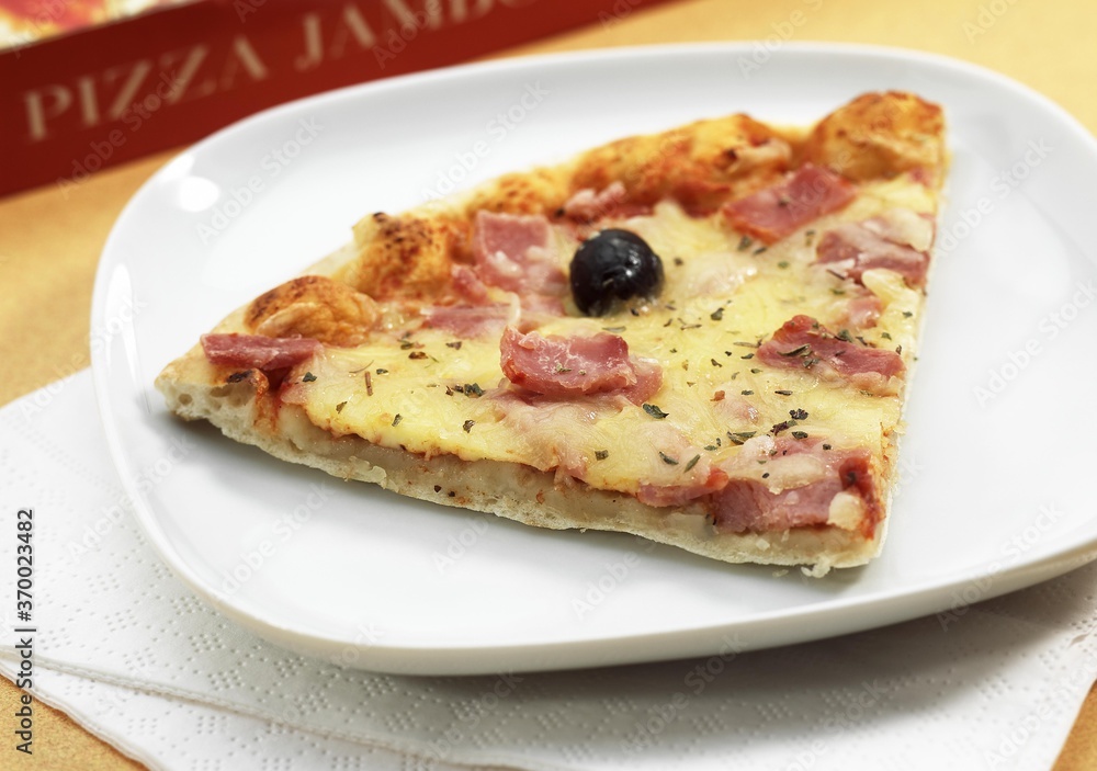 Pizza with Tomato, Cheese, Ham and Olives Pizza with Tomato, Cheese, Ham and Olives