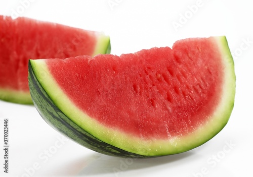 Watermelon, citrullus lanatus, Against White Background