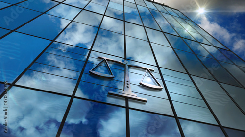 Wallpaper Mural Court with a symbol of weight glass skyscraper with mirrored sky illustration Torontodigital.ca