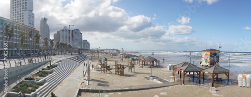 Waves in the ocean at the beach front of Jerusalem Beach in Tel Aviv  Israel.