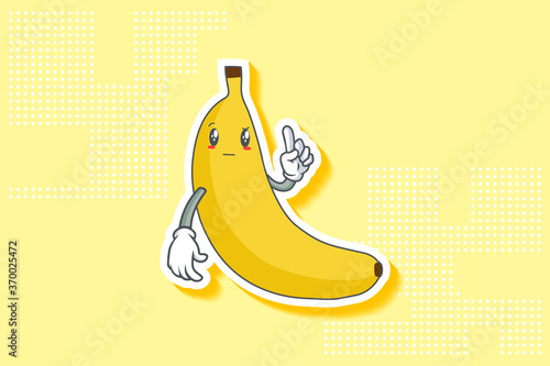 REALLY, ATTENTIVE, CURIOS Face Emotion. Forefinger Hand Gesture. Banana Fruit Cartoon Drawing Mascot Illustration.