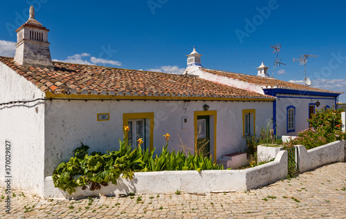 traditional white openwork chimney at Cacela Velha, Algarve, Portugal