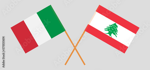 Crossed flags of Lebanon and Italy