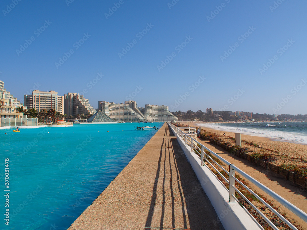 Algarrobo, Chile - 02.21.2020: World's Biggest Pool in San Alfonso del Mar.