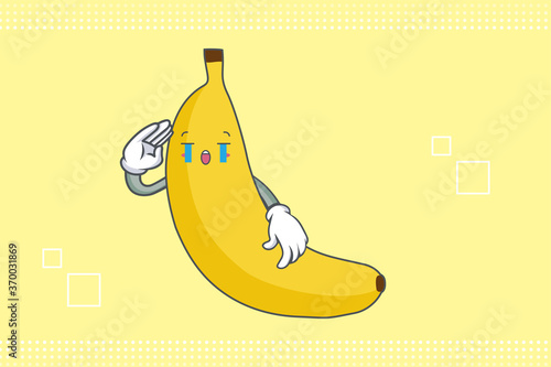 CRYING, SAD, SOB, CRY Face Emotion. Waving Hand Hand Gesture. Banana Fruit Cartoon Drawing Mascot Illustration.