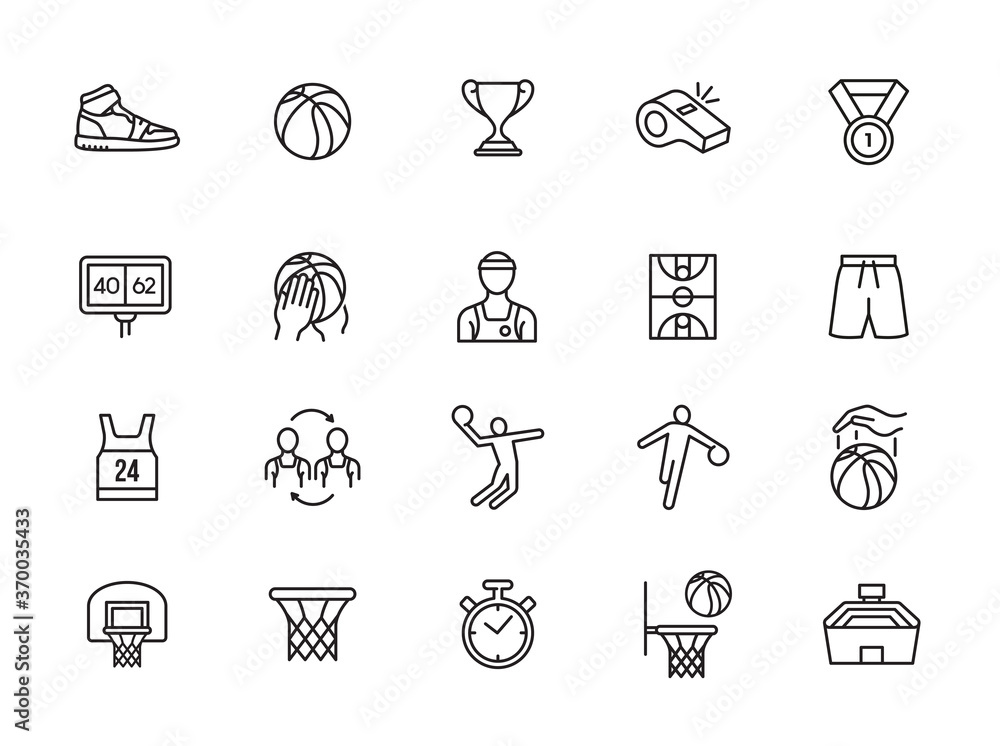 minimal basketball line icon set minimal basketball line icon set
