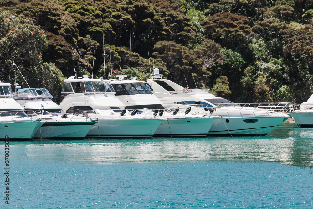 Fototapeta premium Motor yachts in Bay of Islands, New Zealand