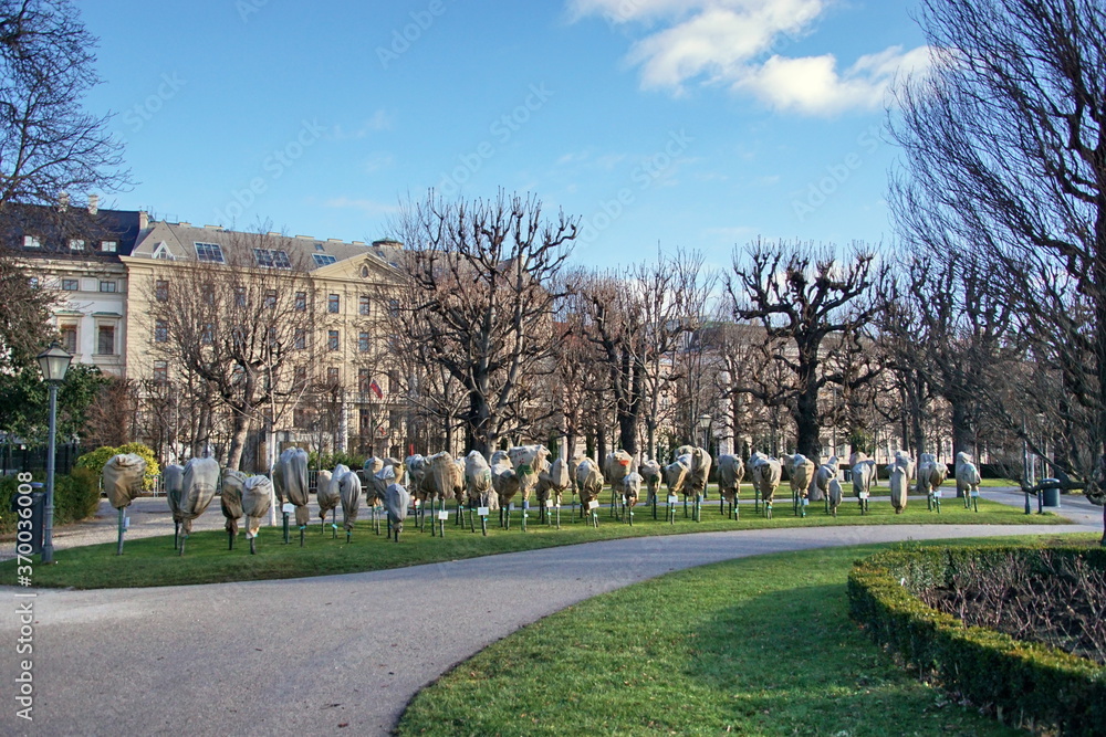 Volksgarten or People Garden park of Hofburg Palace in Vienna Austria. 