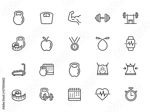 minimal gym line icon set