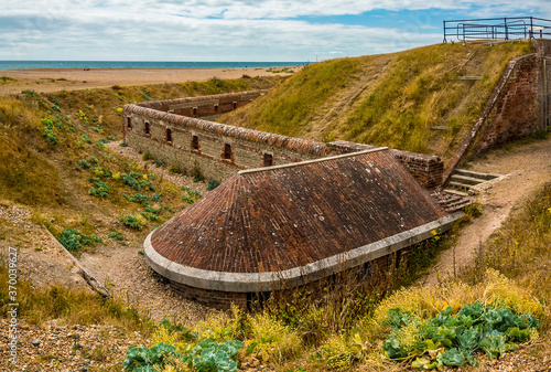 A view of an outer wall of the ruins of the Shoreham Fort at Shoreham, Sussex, UK photo