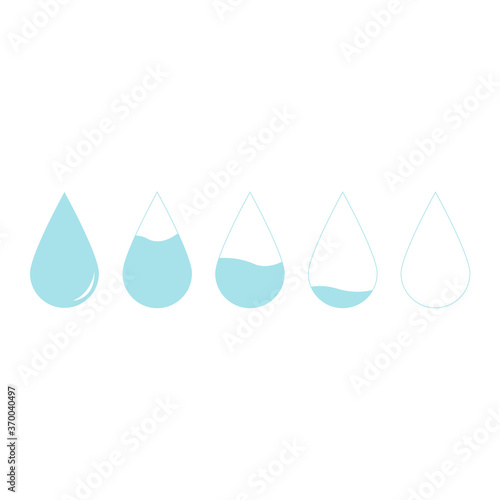 Water drops icons set. Full  quarter  halved and empty drops template