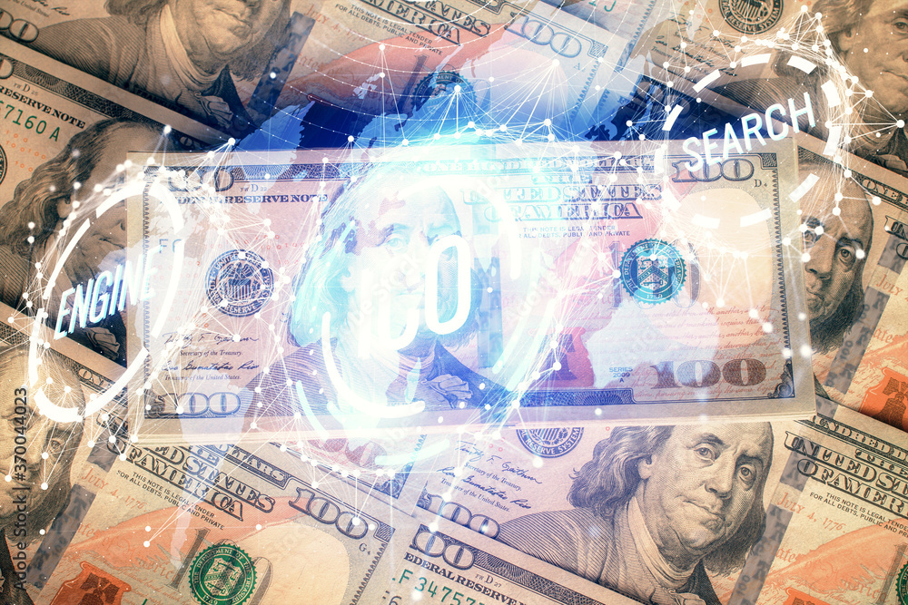Multi exposure of crypto theme drawing over us dollars bill background. Concept of blockchain success. Multi exposure of crypto theme drawing over us dollars bill background. Concept of blockchain success.