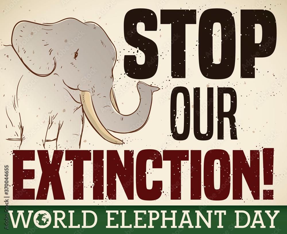 Elephant Worried about it Extinction during World Elephant Day, Vector