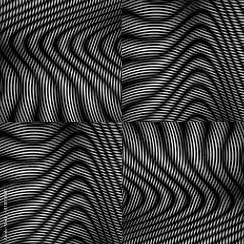 Dark monochrome seamless abstract linear background with moire and wave effect. For your creative project design cover, package, printing, web design, banner, mobile apps, interior decor.