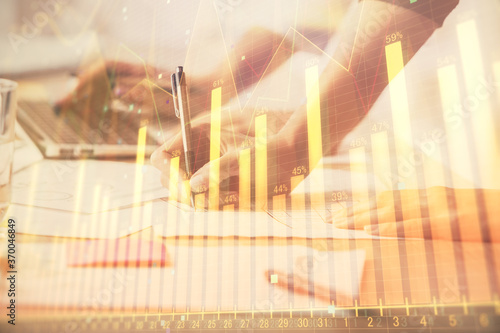 Wallpaper Mural Multi exposure of woman hands typing on computer and financial chart hologram drawing. Stock market analysis concept. Torontodigital.ca