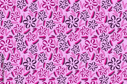 Cute hand drawn pink flower seamless pattern. Simple floral bright background for fabric, wallpaper, textile, wrapping paper,cover. EPS 10