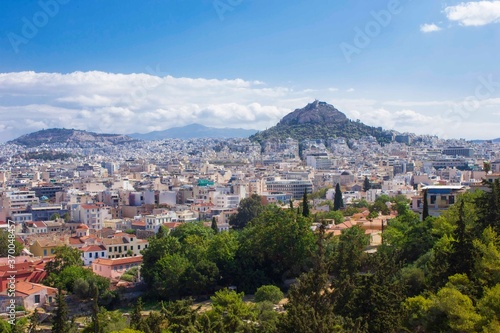 panoramic view of Athens city and Mount Lycabettus from the acropoli