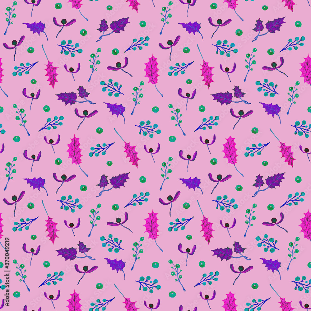 Christmas seamless pattern with branches, berries and leaves Christmas seamless pattern with branches, berries and leaves